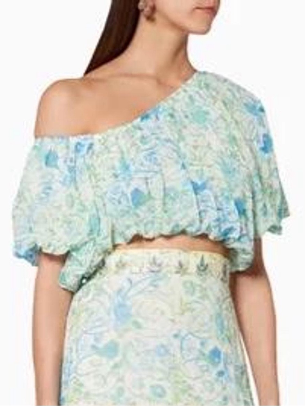 Hemant & Nandita Blue Floral Print Off the Shoulder Top